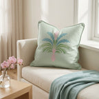 Bellagio Blush Mint Palm Throw Pillow