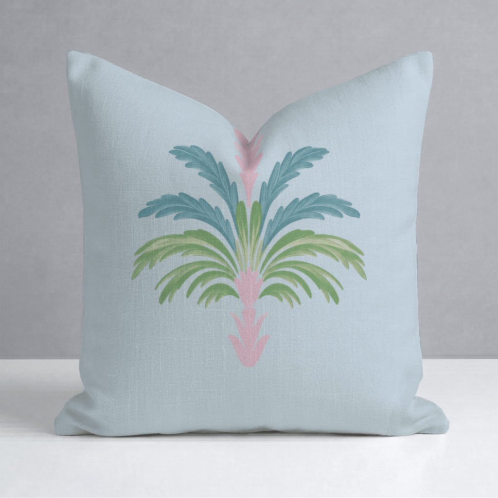 Bellagio Blush Powder Blue Palm Throw Pillow - Lemon Park